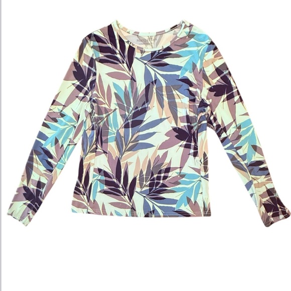Hang Ten Leaf Print Long Sleeve SPF 50 Sun Protection Top Size Medium - Picture 1 of 8